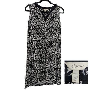 Soma Black & White Printed Sleeveless Nightgown | Size S